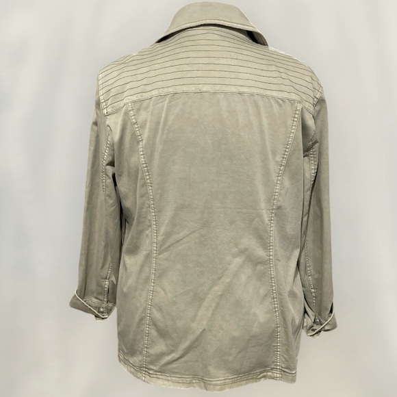 Chico’s Elongated Moto Casual Twill Denim Jacket, Cool Sage, Sz 4 (20/22) - NWT! - Picture 9 of 11